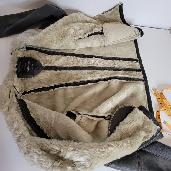 River Island Women's Faux Suede and Fleece Bomber Jacket, Blk/Beige, Size 10 - Picture 9 of 11